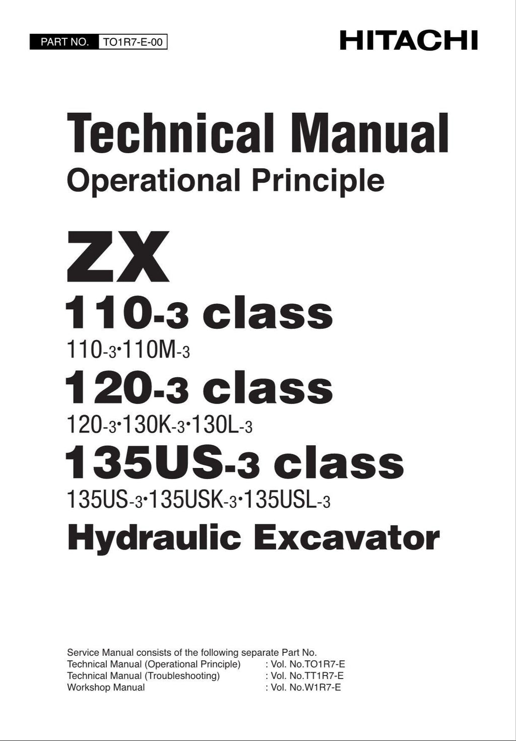 HITACHI ZX135US-3Class Excavator Operational Principle Technical Manual