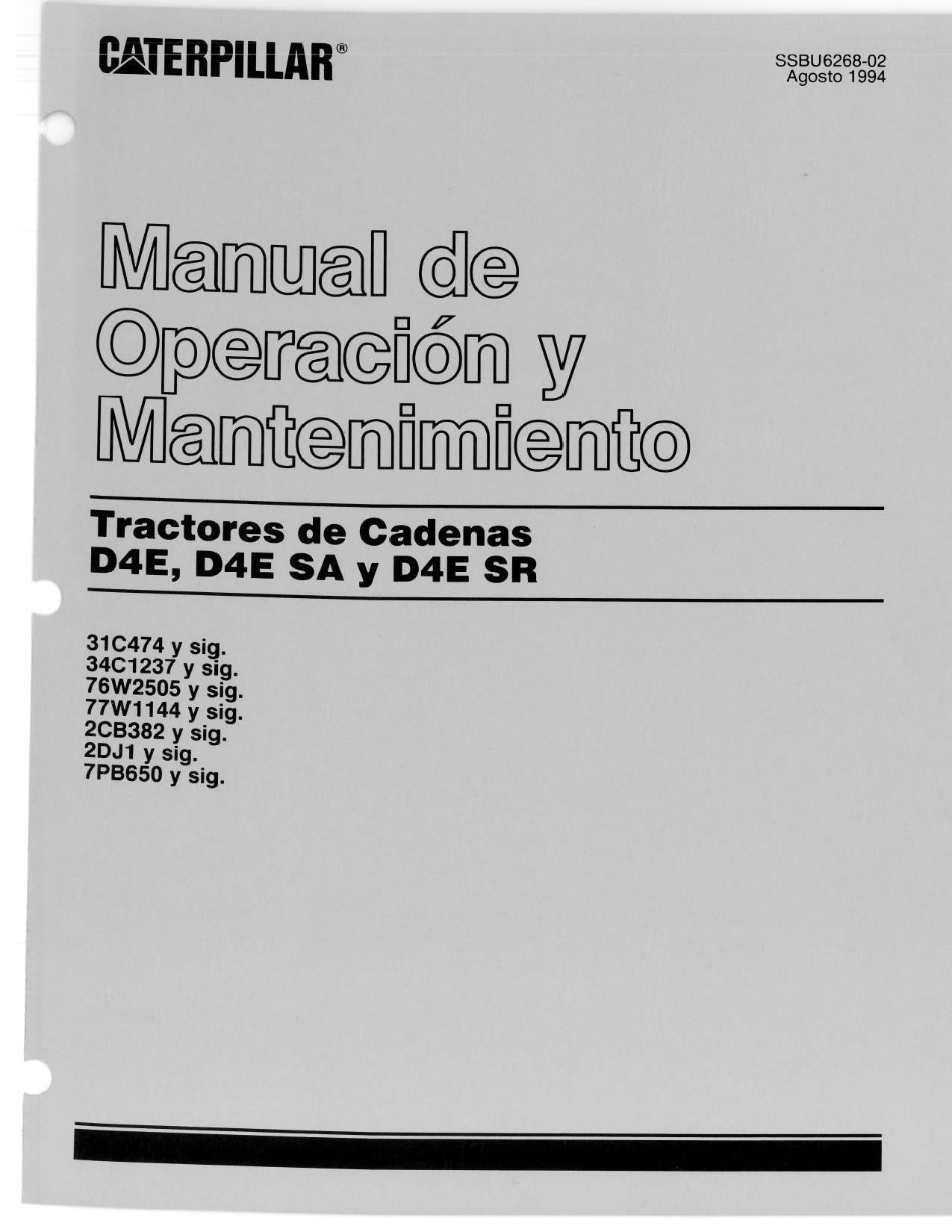 Caterpillar D4E D4E SA D4E SR Tractor de Cadenas Manual de Operación Español