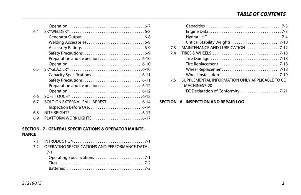 Manual del operador de mantenimiento y operación de la plataforma elevadora JLG H800AJ 31219015