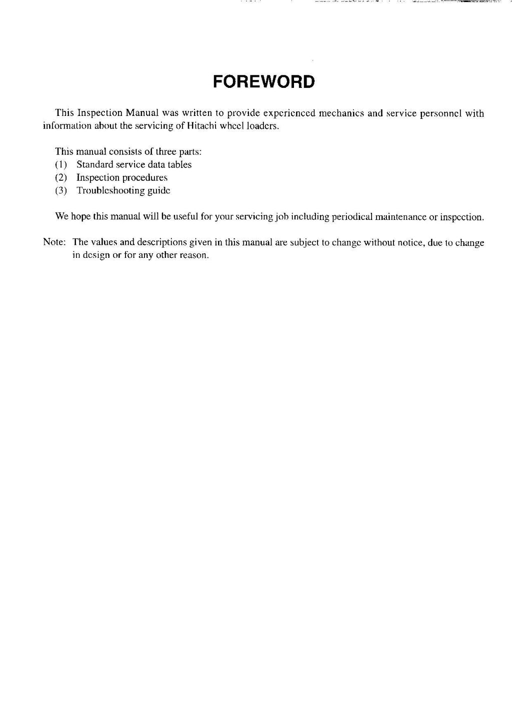 Hitachi LX70-7 LX80-7 Wheel Loader Inspection Manual SN up to 02100 up to 01100