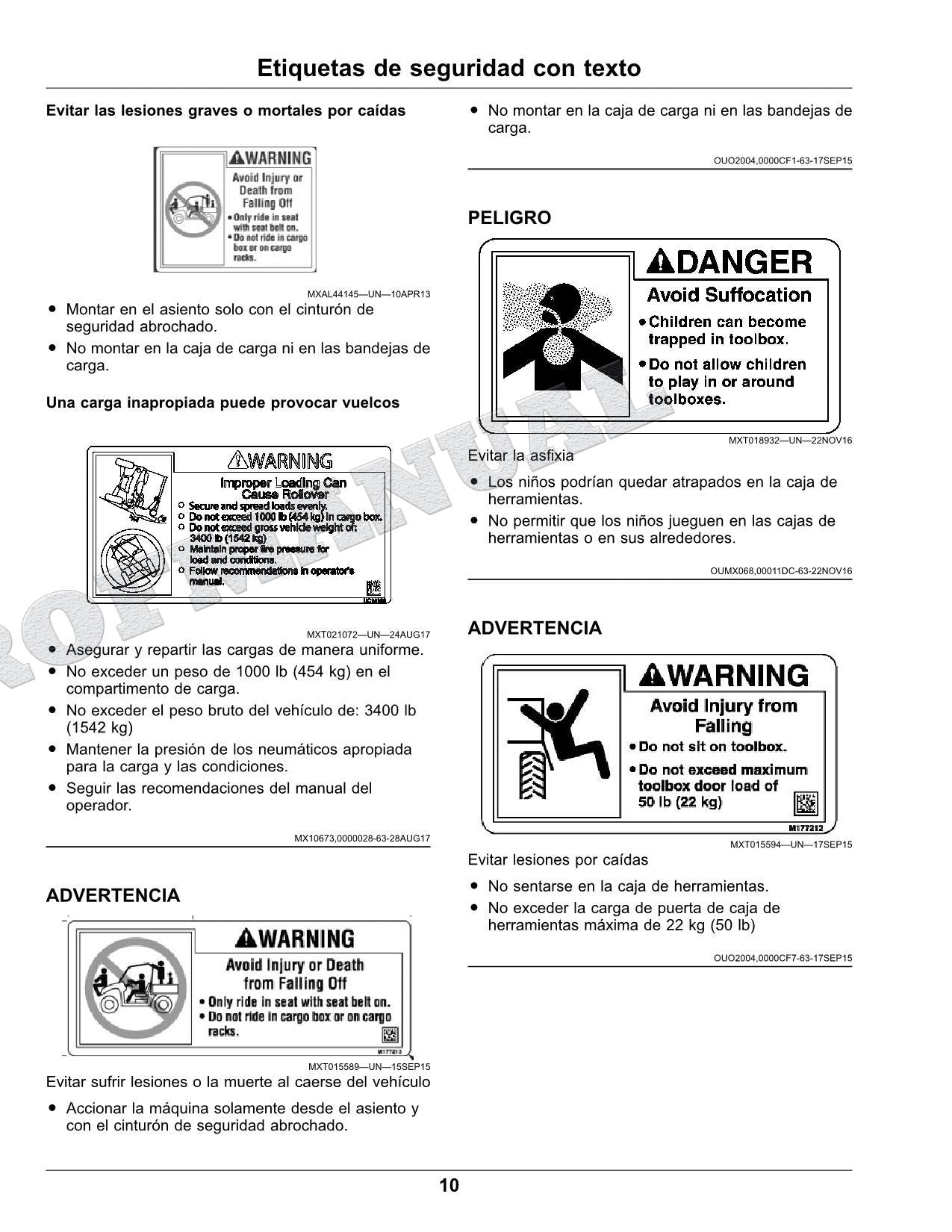 John Deere XUV835E XUV835R XUV835M cocodrilo Manual del Operador Español
