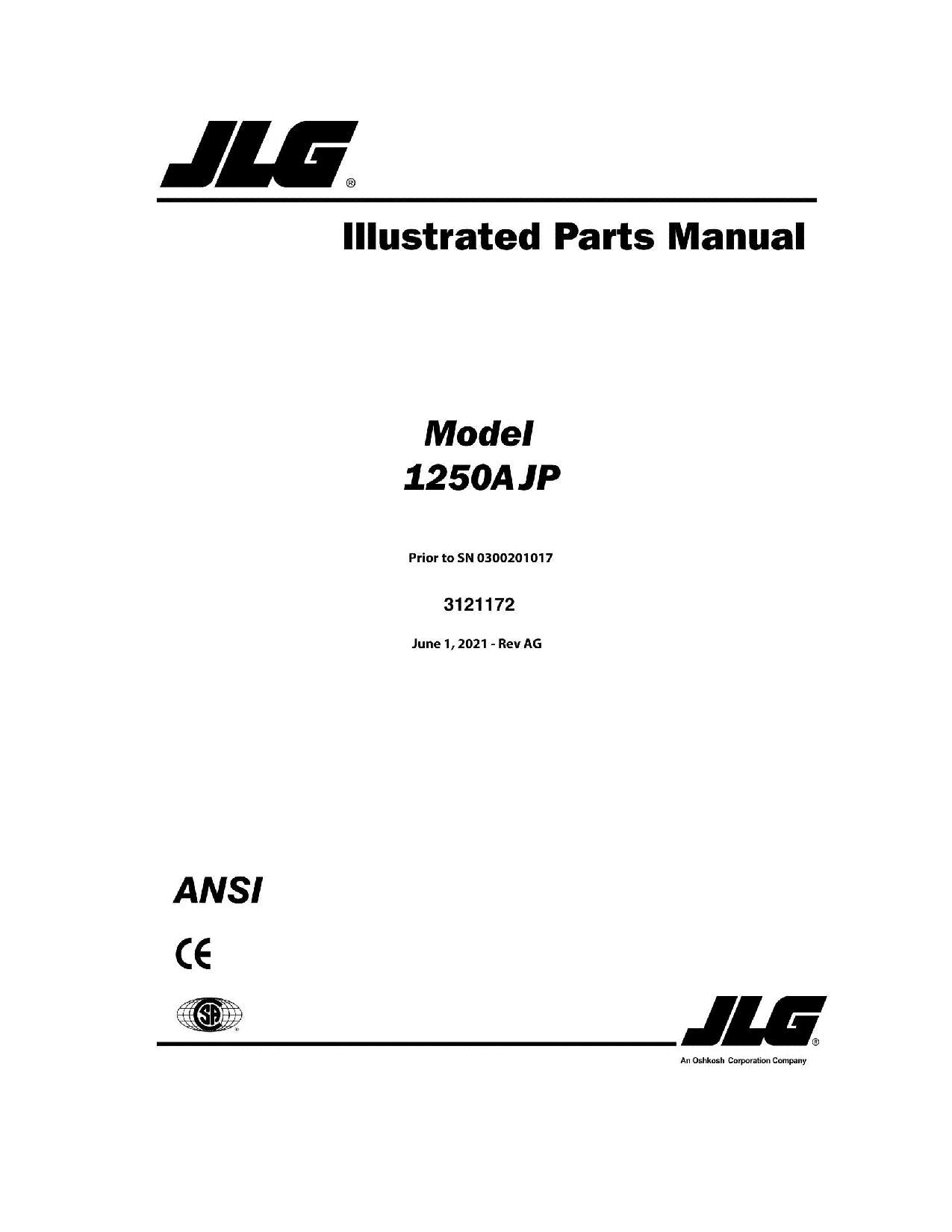 Manual del catálogo de piezas del elevador de pluma JLG 1250AJP anterior al 0300201017