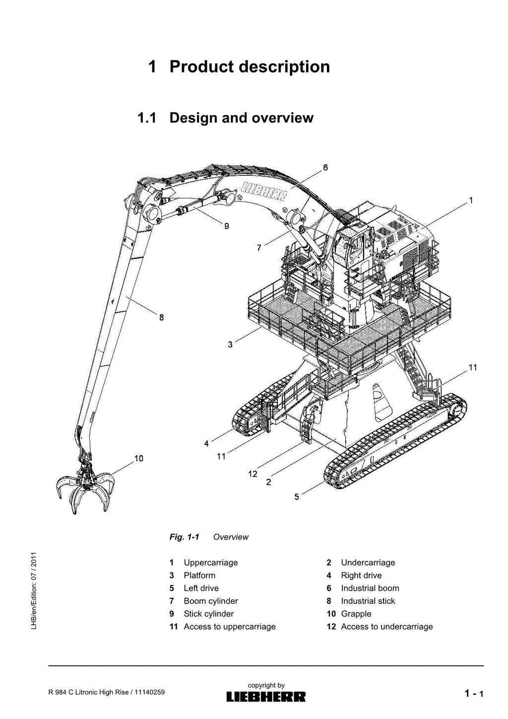 Liebherr R984 C Litronic High Rise Excavator Operators manual