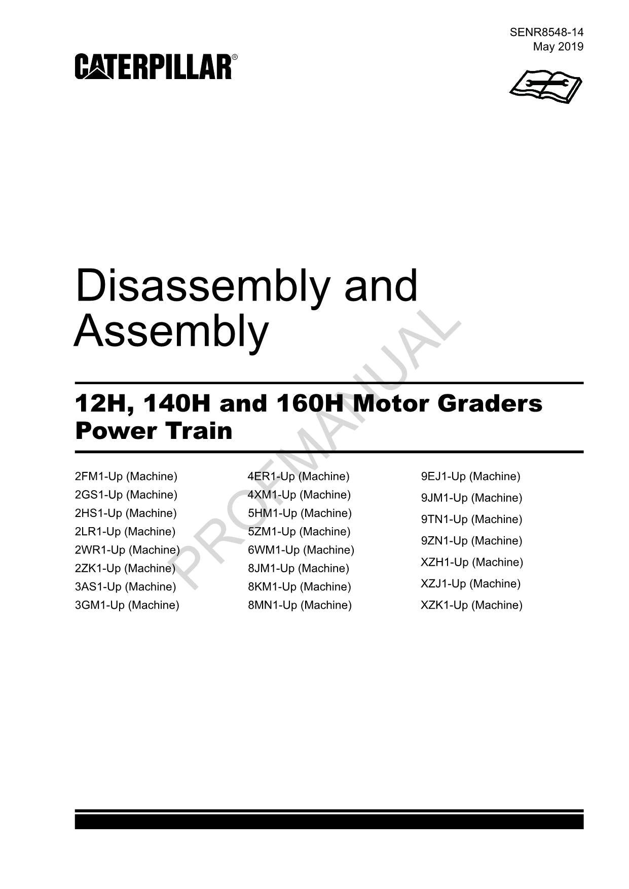 Manual de servicio de desmontaje y montaje del tren de potencia de la niveladora Caterpillar 12H, 140H y 160H SENR8548
