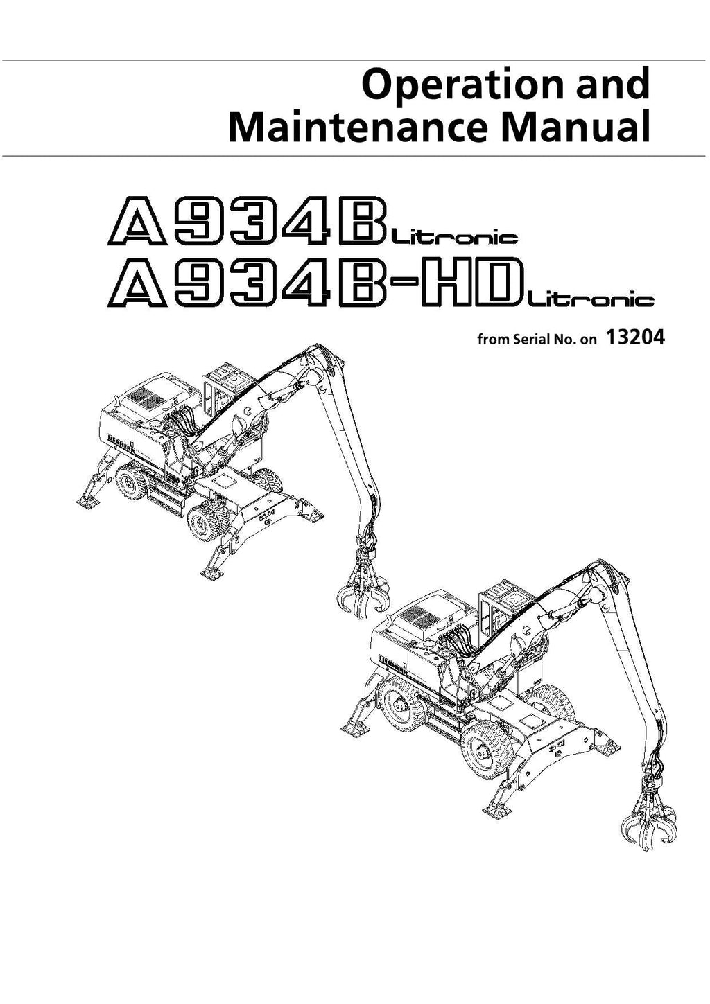 Liebherr A934 B LITRONIC A934 B-HD LITRONIC Excavator Operators manual