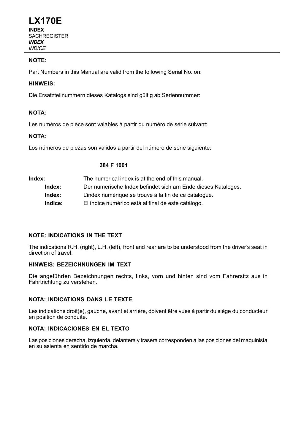 Hitachi LX170E Wheel Loader Parts Catalog Manual SN 384F1001-up