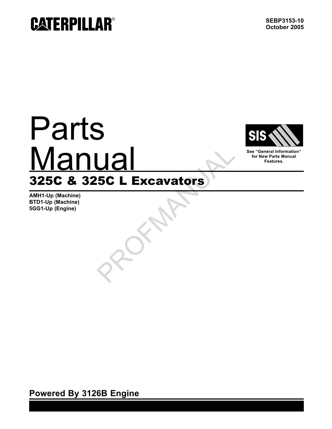 Caterpillar Cat 325C 325C L Excavator Parts Catalog Manual SEBP3153