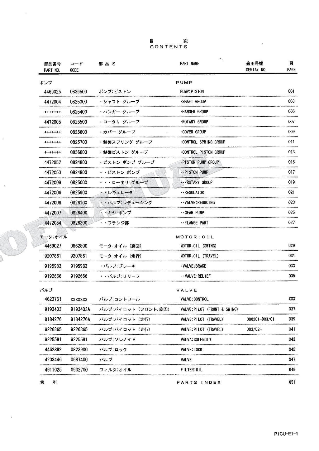 HITACHI ZAXIS ZX75URT Equipment Component Excavator Parts Catalog Manual
