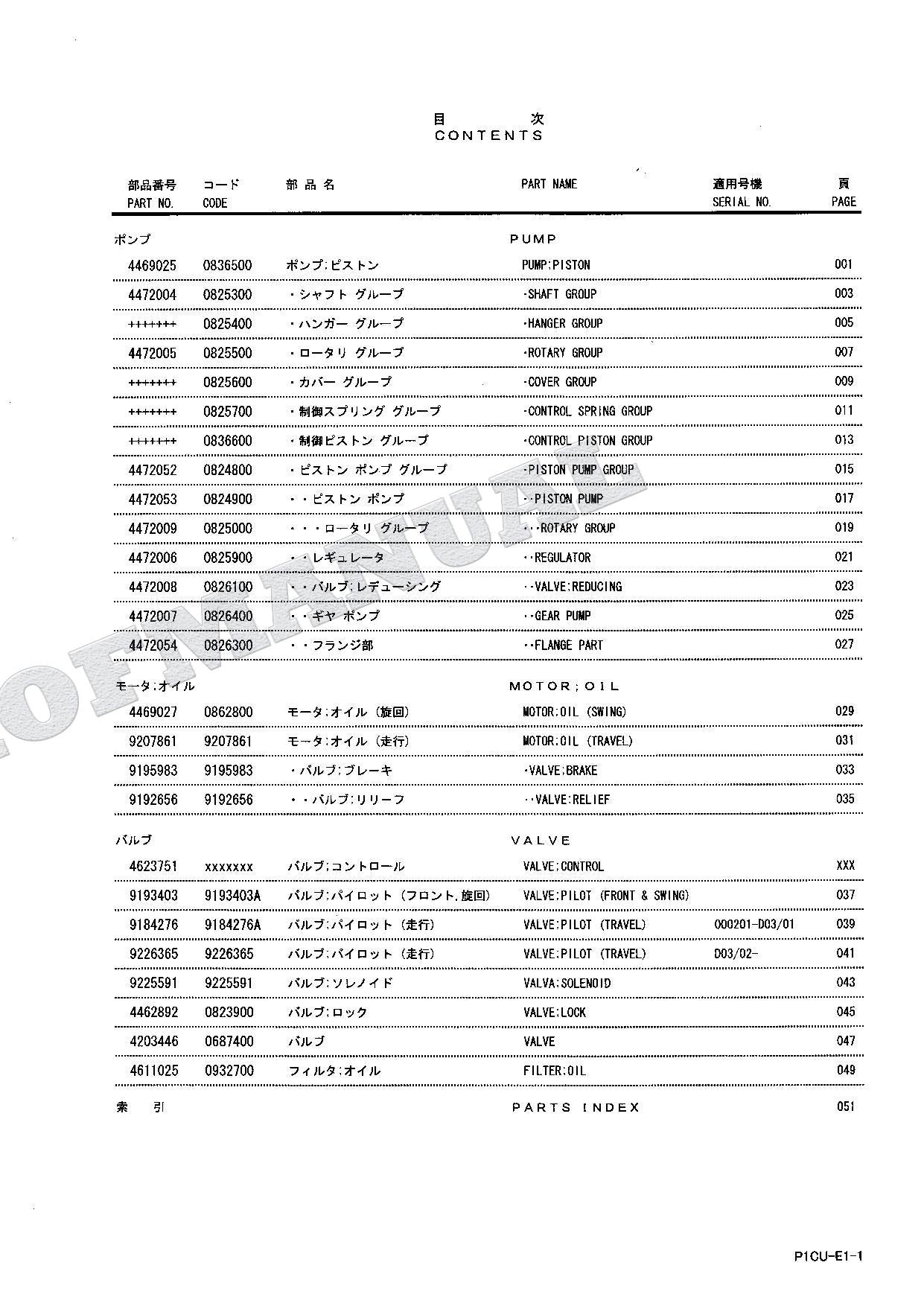 HITACHI ZAXIS ZX75URT Equipment Component Excavator Parts Catalog Manual