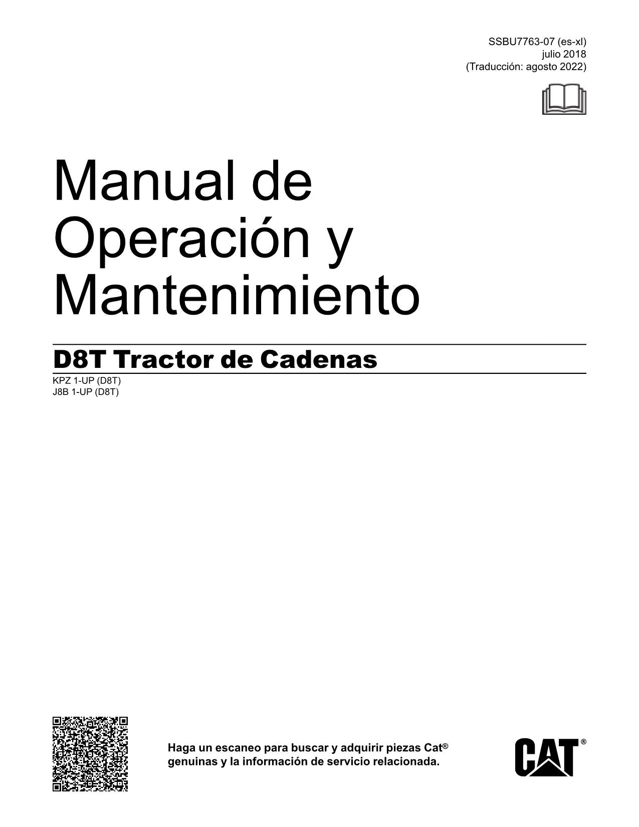 Caterpillar D8T Tractor de Cadenas Manual de Operación J8B1-UP KPZ1-UP Español