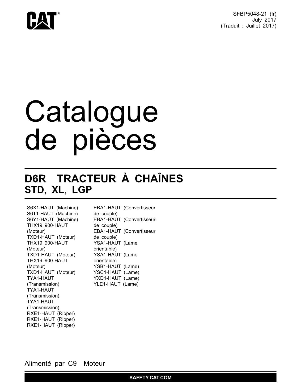 Caterpillar D6R STD XL LGP Tracteur Manuel de catalogue de pièces