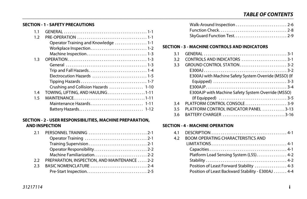 Manual del operador de mantenimiento y operación de la plataforma elevadora JLG E300AJ E300AJP 31217114