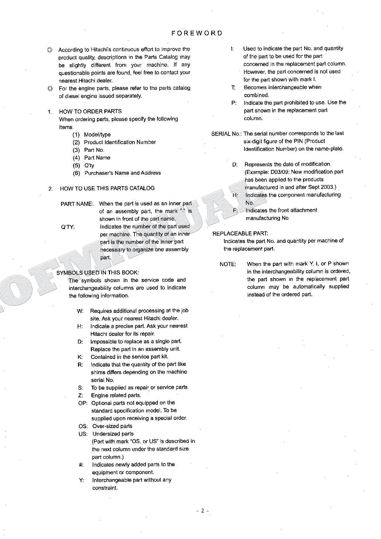 HITACHI ZAXIS ZX125US ZX125US-E Excavator Parts Catalog Manual SN 010001-
