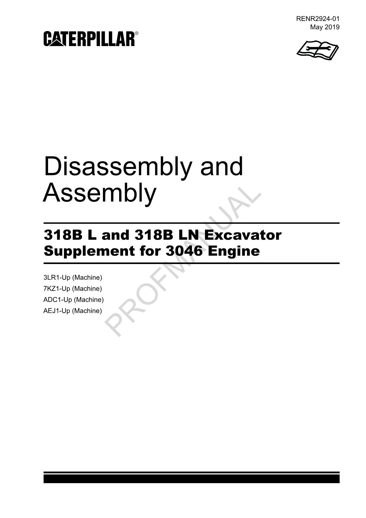 Caterpillar 318B L 318B LN Excavator Suppl 3046 Engine Disassembly Assem Manual