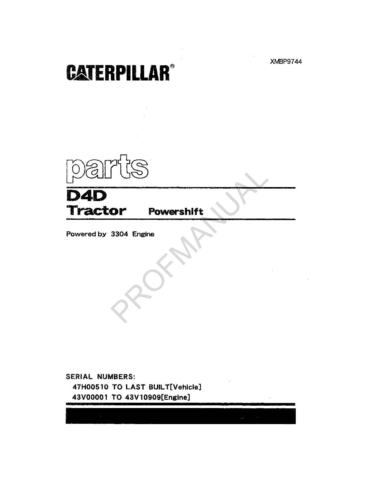 Caterpillar Cat D4D Tractor Powershift Parts Catalog Manual XMBP9744