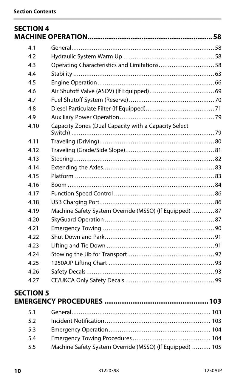 Manual del operador de mantenimiento y operación de la plataforma elevadora JLG 1250AJP 31220398