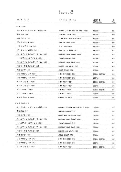Hitachi EX60-5 EX75US-5 EX100-5 EX120-5 ML Light Crane excavator parts catalog manual
