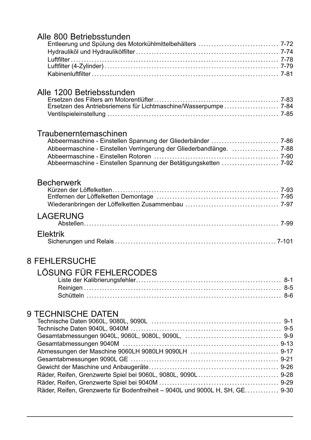 New Holland 9040L 9040M 9060L 9080L 9090L Traubenerntemaschine Betriebsanleitung