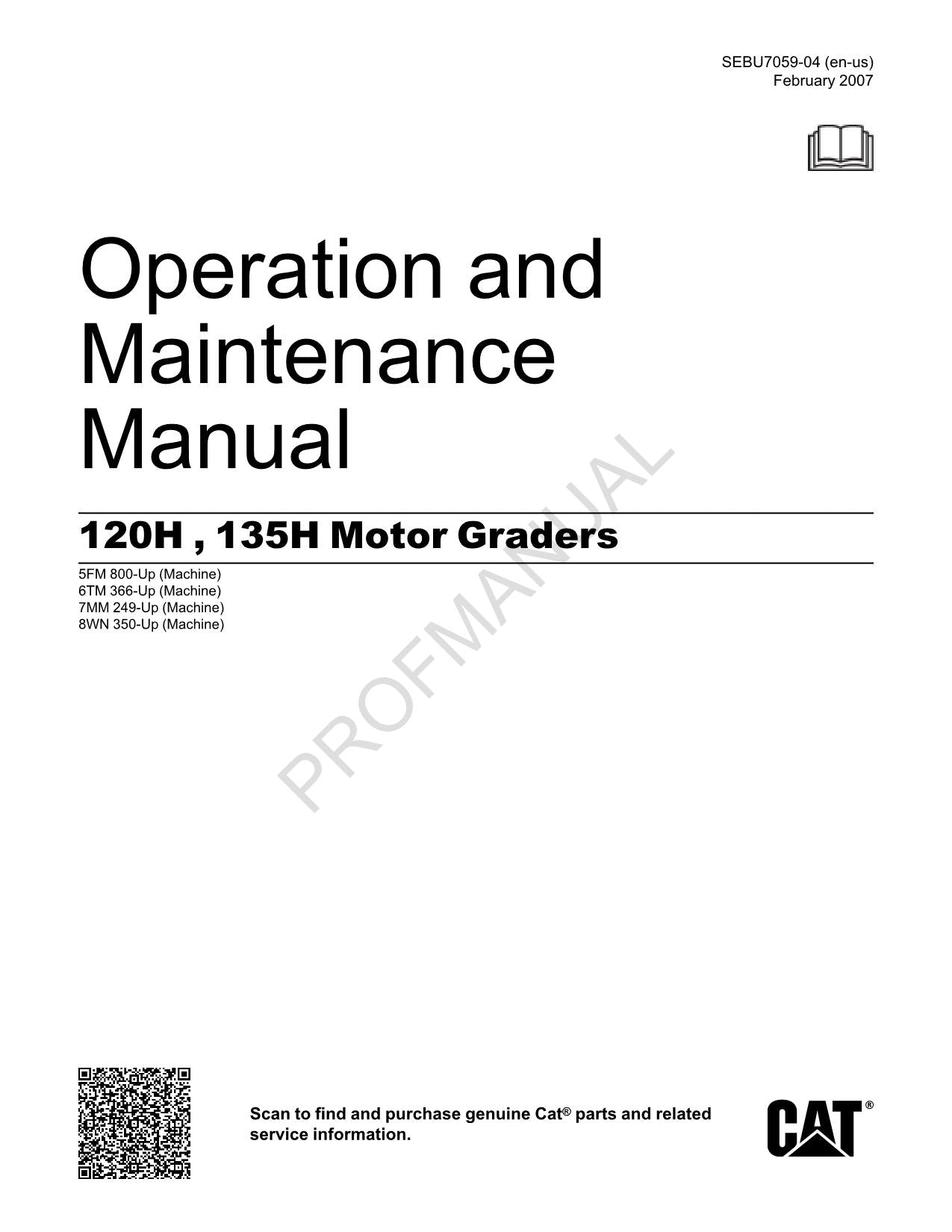 Manual de mantenimiento del operador de la motoniveladora Caterpillar 120H135H