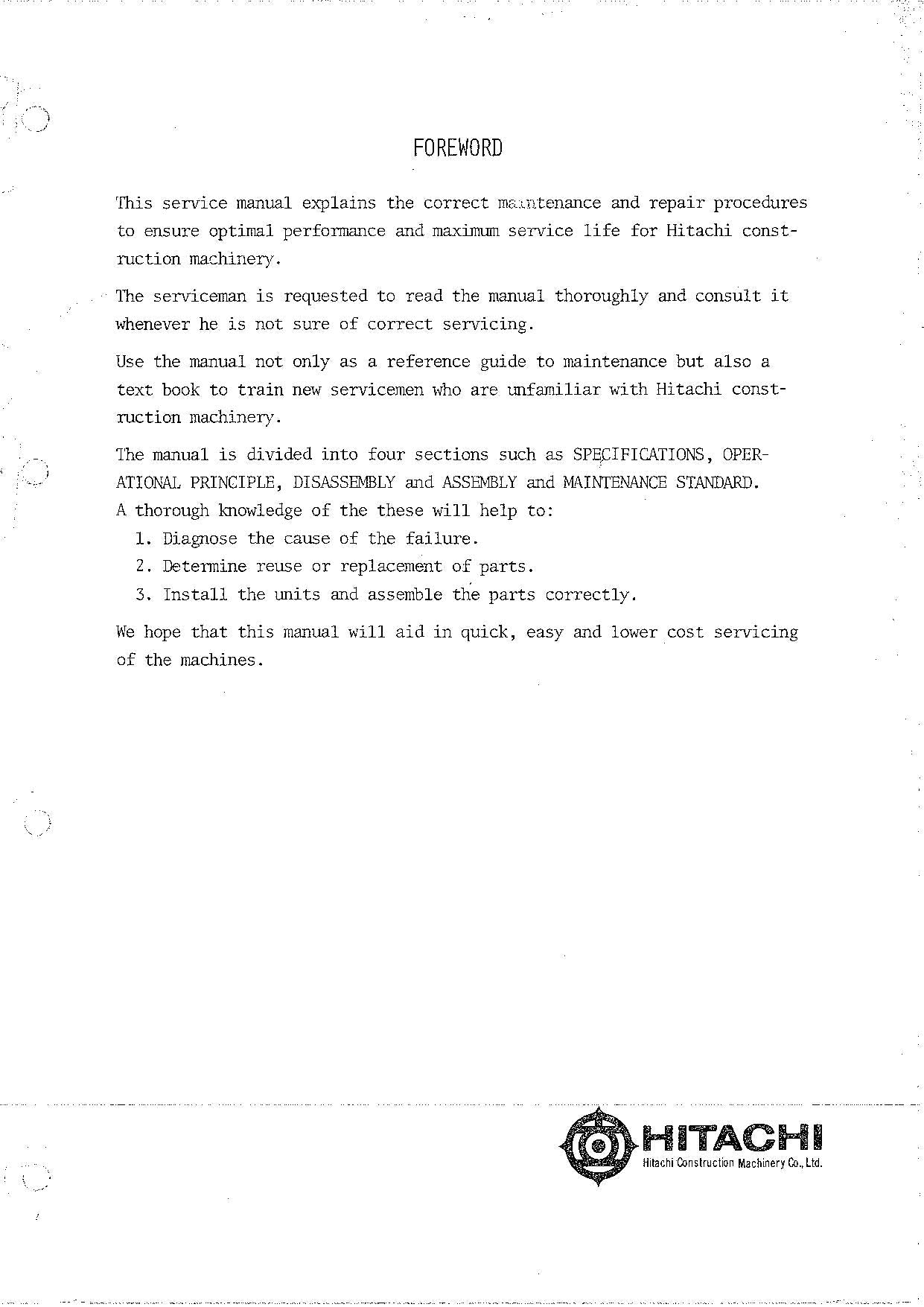 HITACHI UH04-2 Excavator Service Manual
