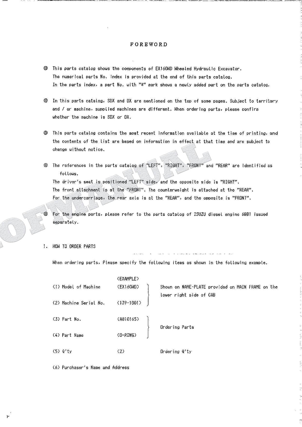 HITACHI EX160WD Excavator Parts Catalog Manual SN 1001-