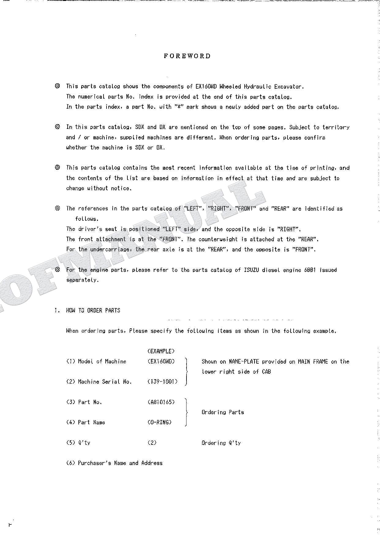 HITACHI EX160WD Excavator Parts Catalog Manual SN 1001-
