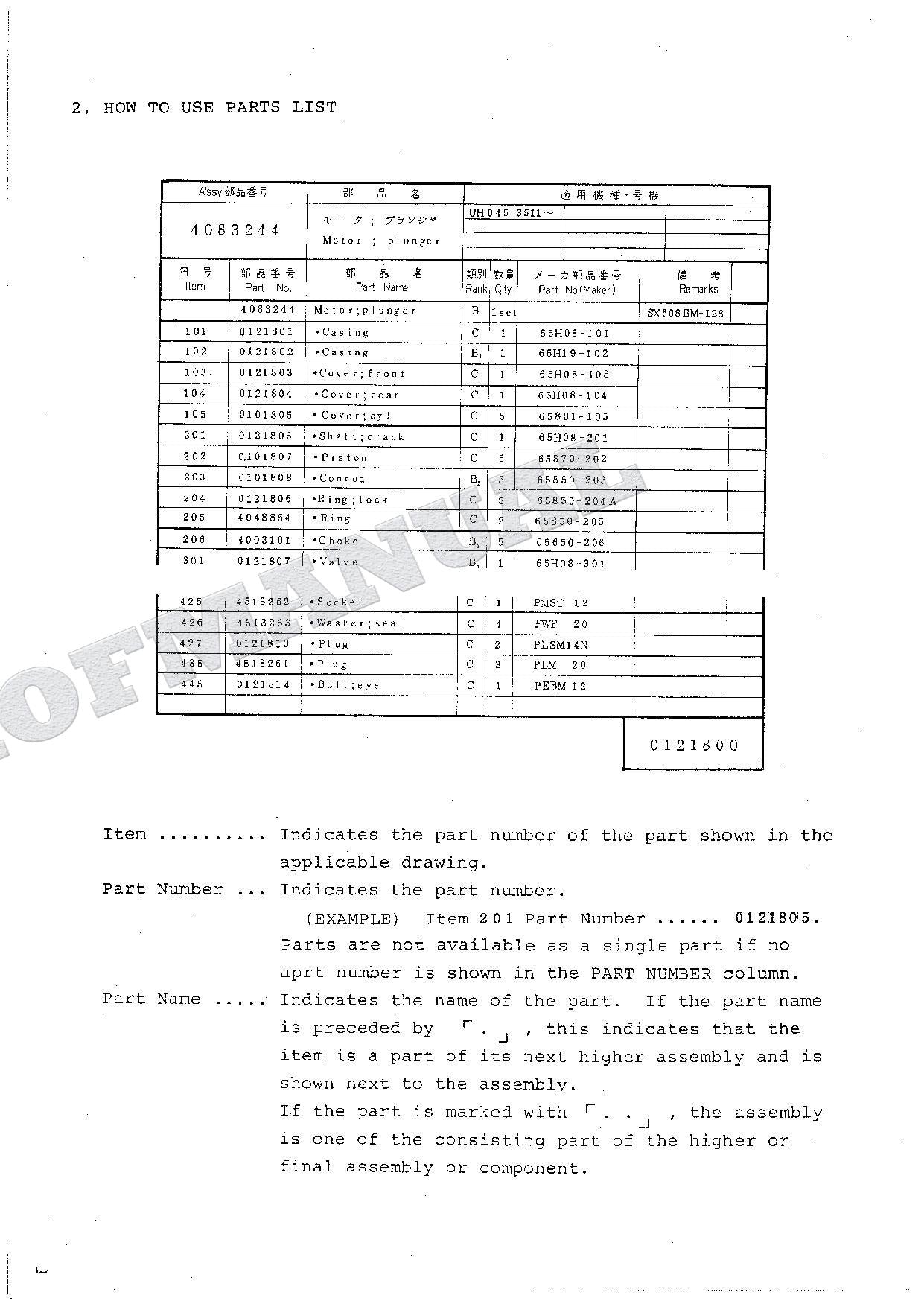 HITACHI UH045-5 UH062 Equipment Component Excavator Parts Catalog Manual
