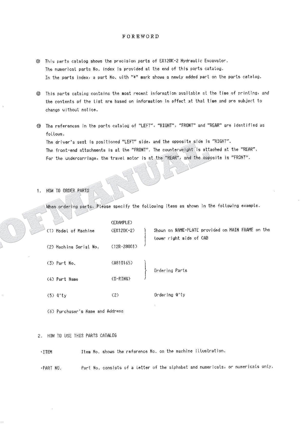 HITACHI EX120K-2 Equipment Component Excavator Parts Catalog Manual