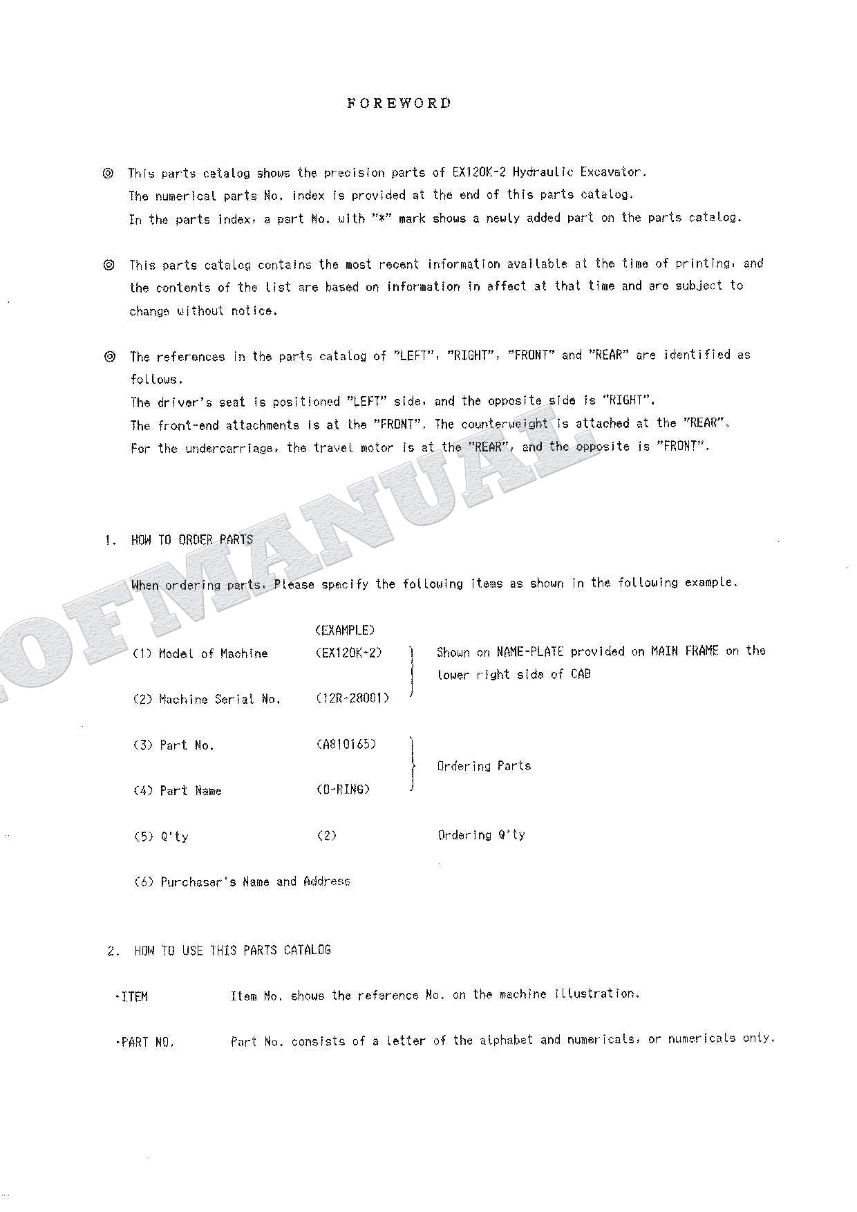 HITACHI EX120K-2 Equipment Component Excavator Parts Catalog Manual