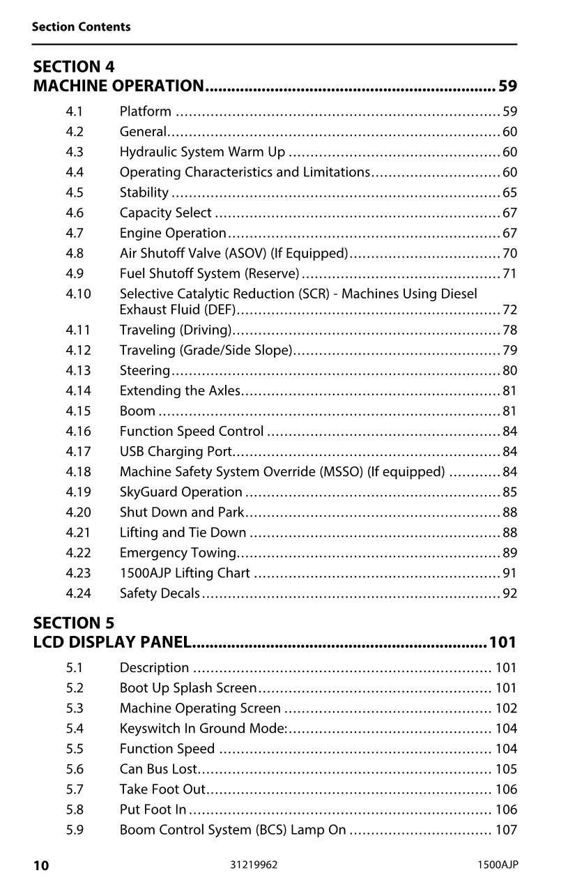 Manual del operador de mantenimiento y operación de la plataforma elevadora JLG 1500AJP 31219962
