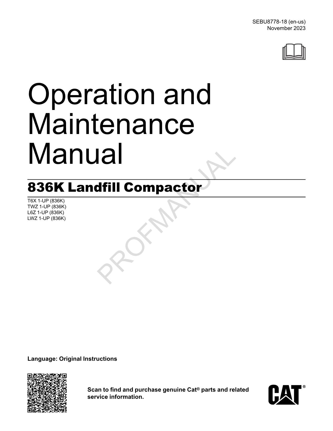 Manual de mantenimiento del operador del compactador de vertederos Caterpillar 836K