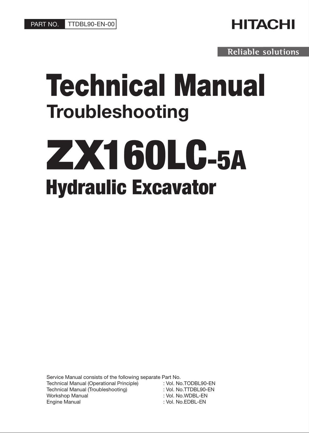 HITACHI ZX160LC-5A Excavator Troubleshooting +Schematic Technical Manual