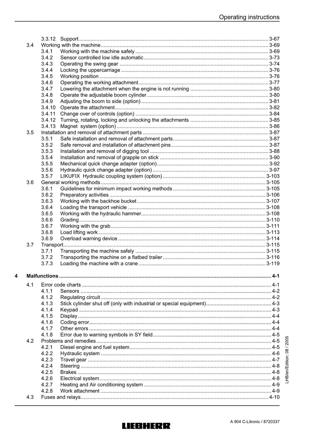 Liebherr A904 C-Litronic Excavator Operators manual serial 441