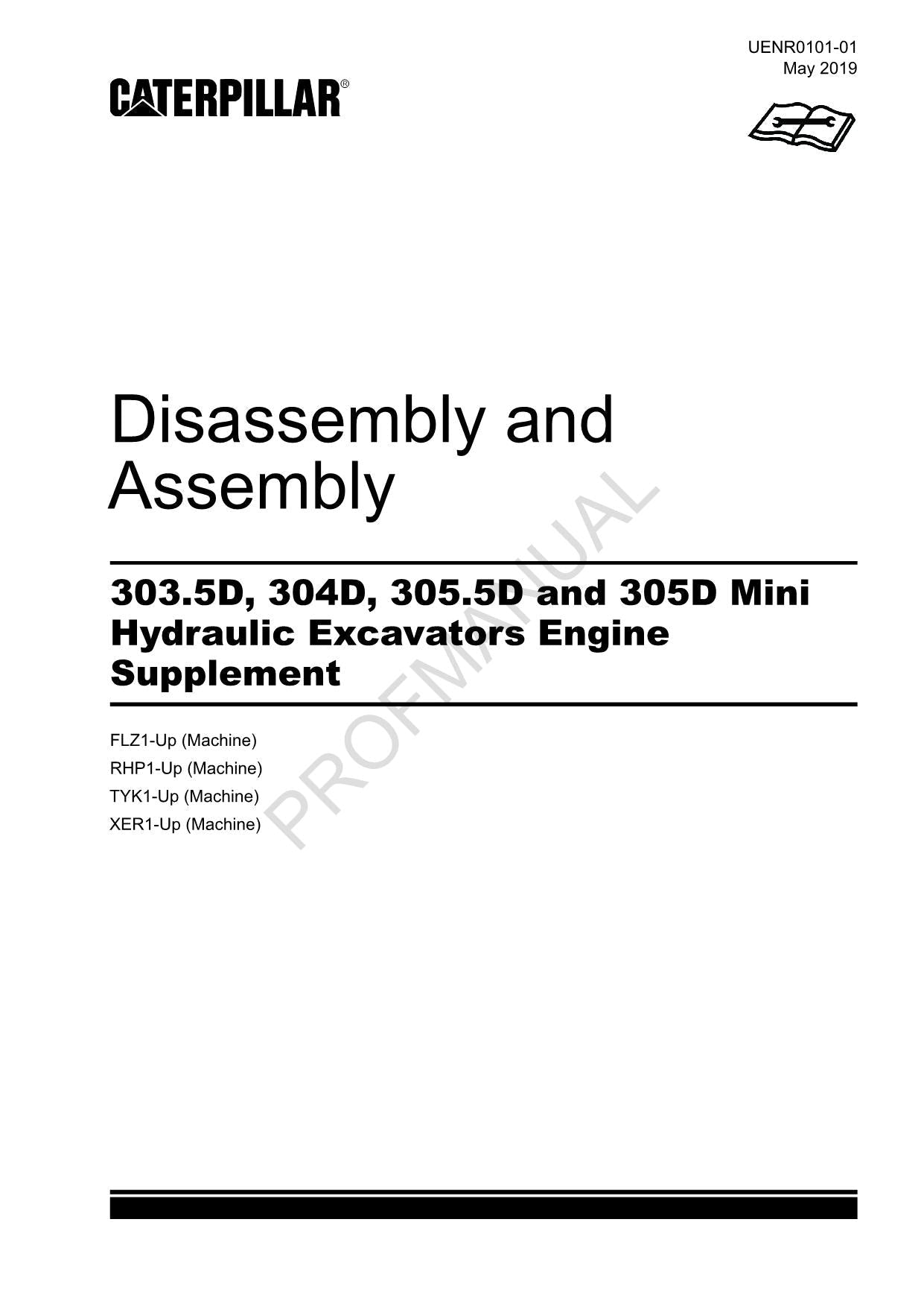 Manual de servicio de suministro de motor de excavadora Caterpillar 305.5D 305D Desmontaje y montaje