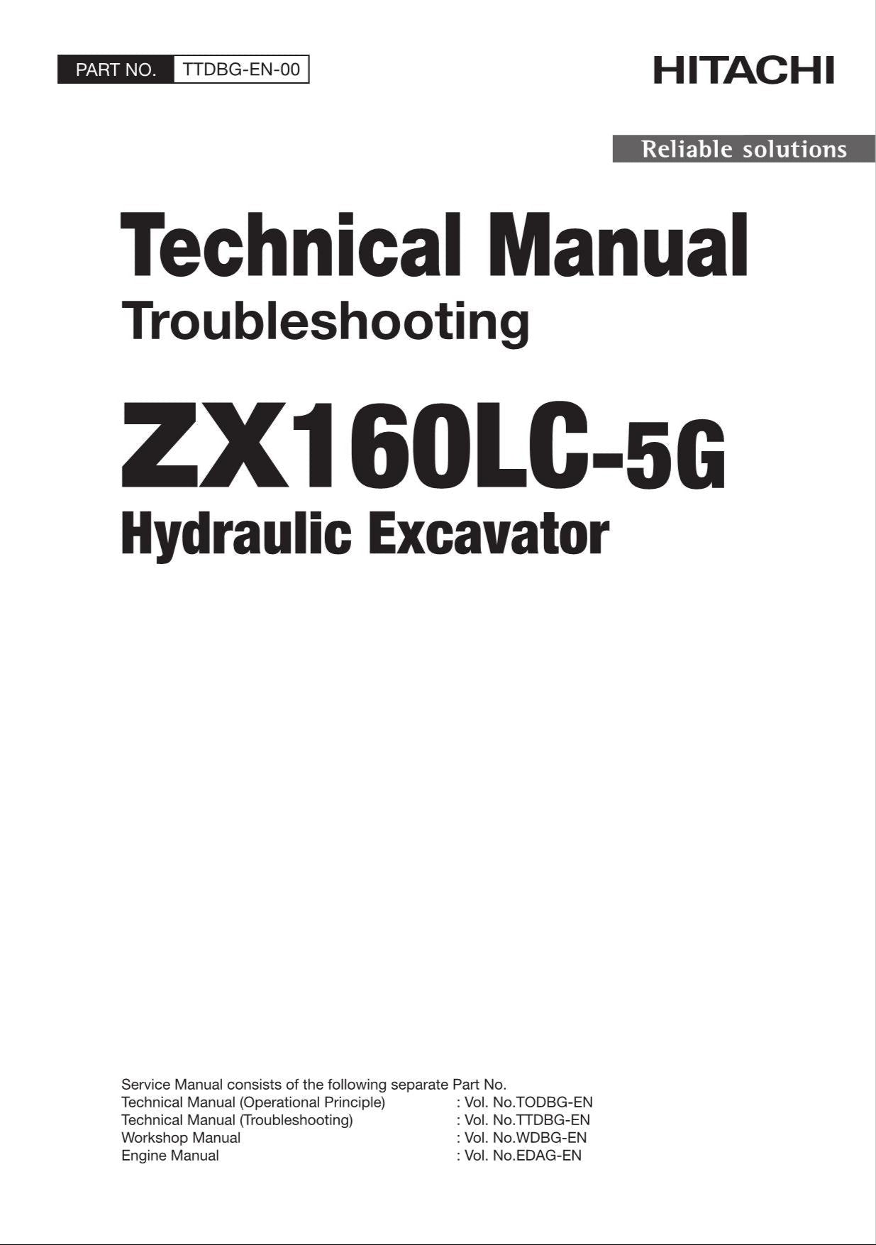 HITACHI ZX160LC-5G Excavator Troubleshooting +Schematic Technical Manual
