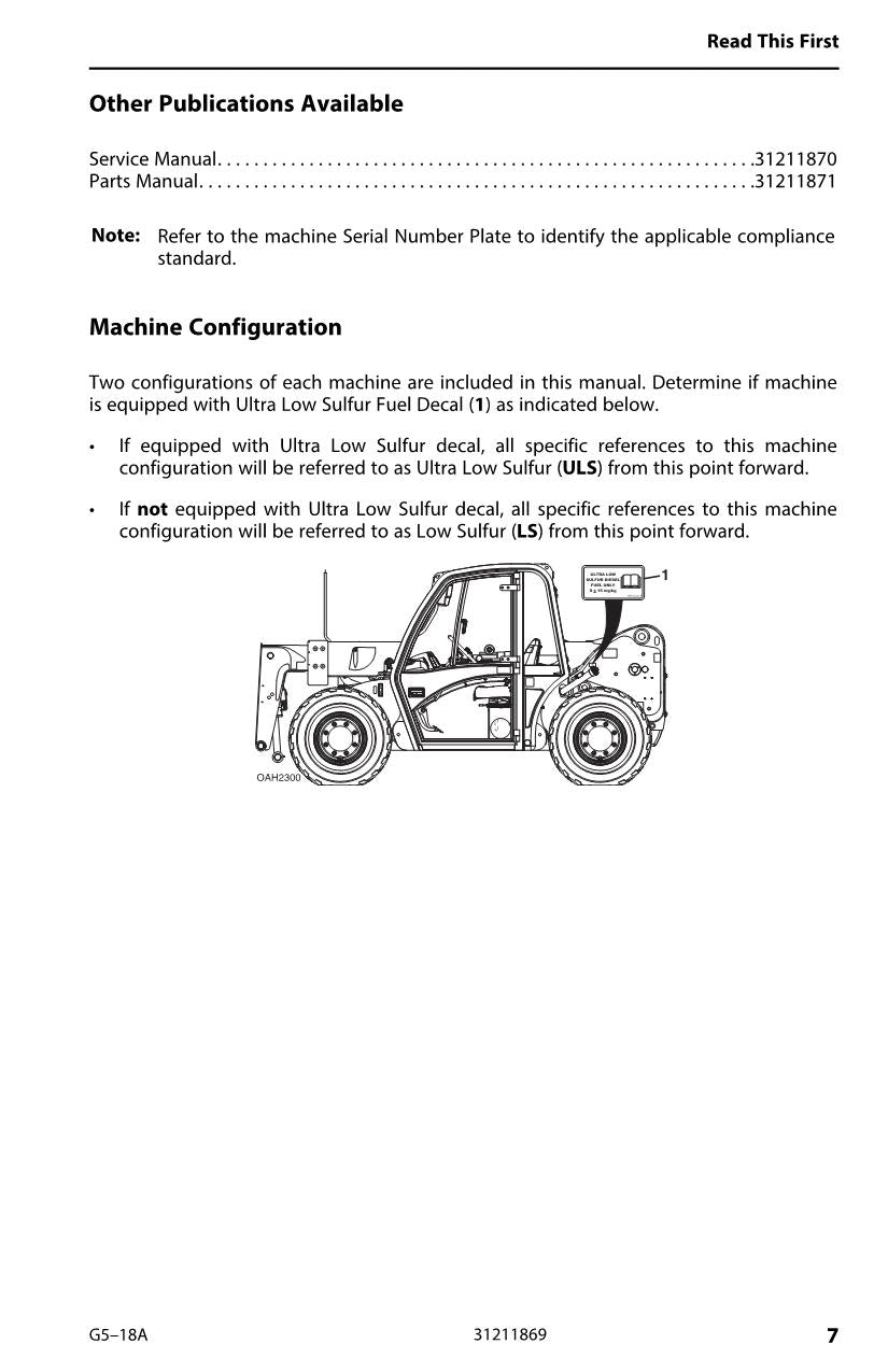 Manual del operador de mantenimiento y operación del manipulador telescópico JLG G5-18A 31211869