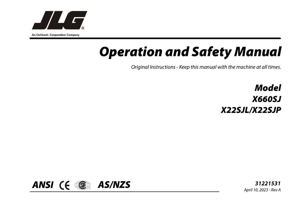 JLG X22SJL X22SJN X660SJ Compact Crawler Boom Operators Manual