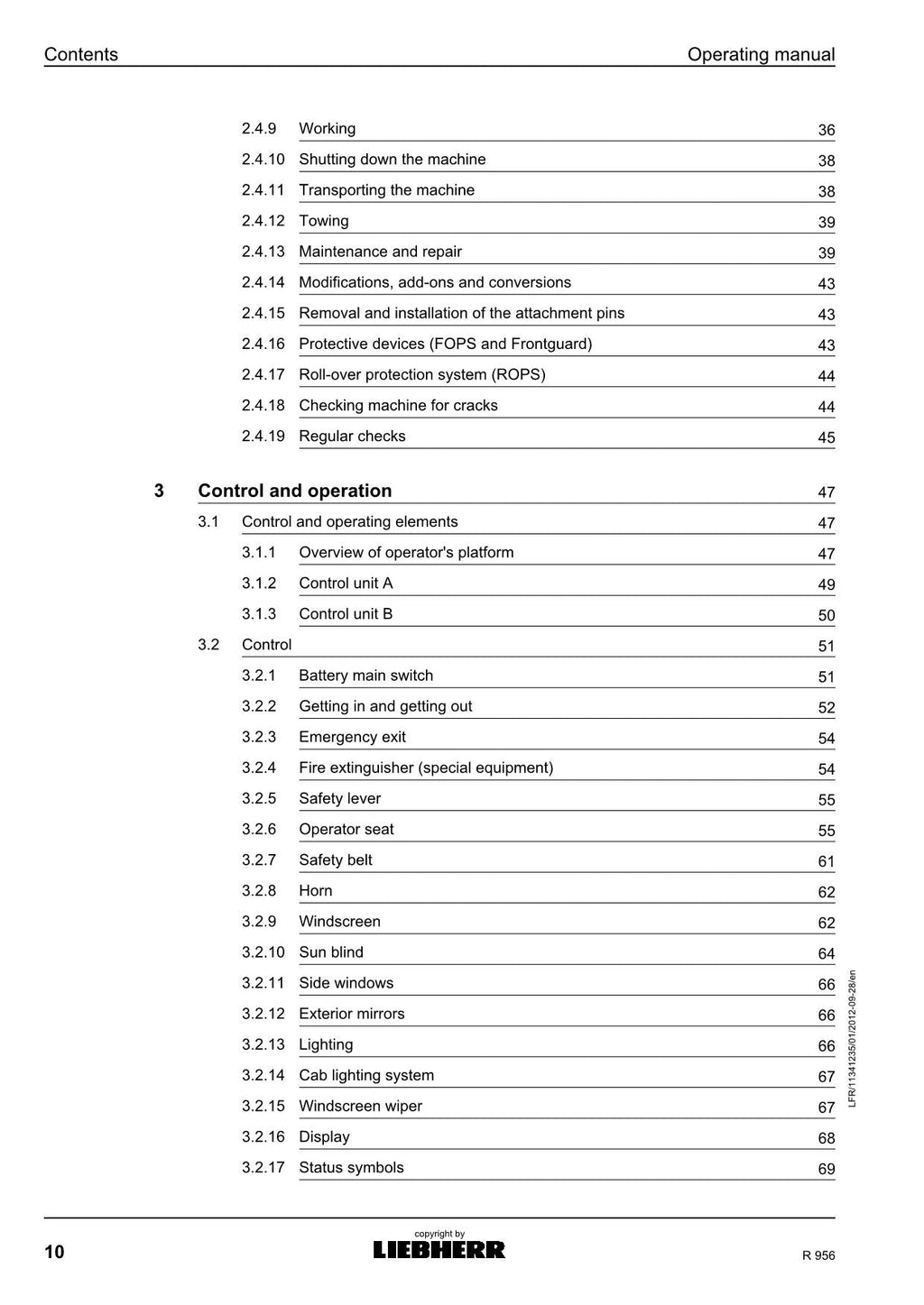 Liebherr R956 Excavator Operators manual