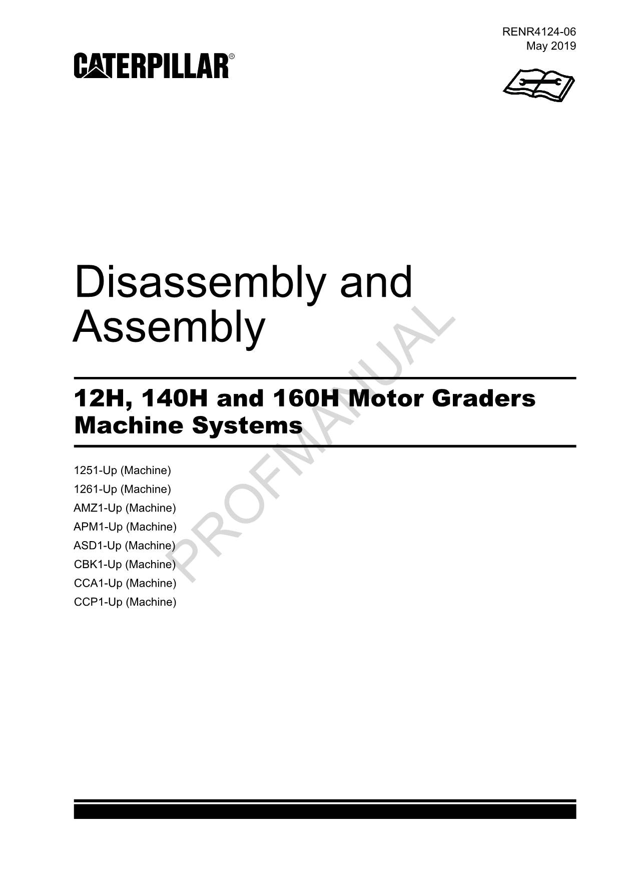 Manual de servicio de desmontaje y montaje de la niveladora Caterpillar 12H, 140H y 160H RENR4124