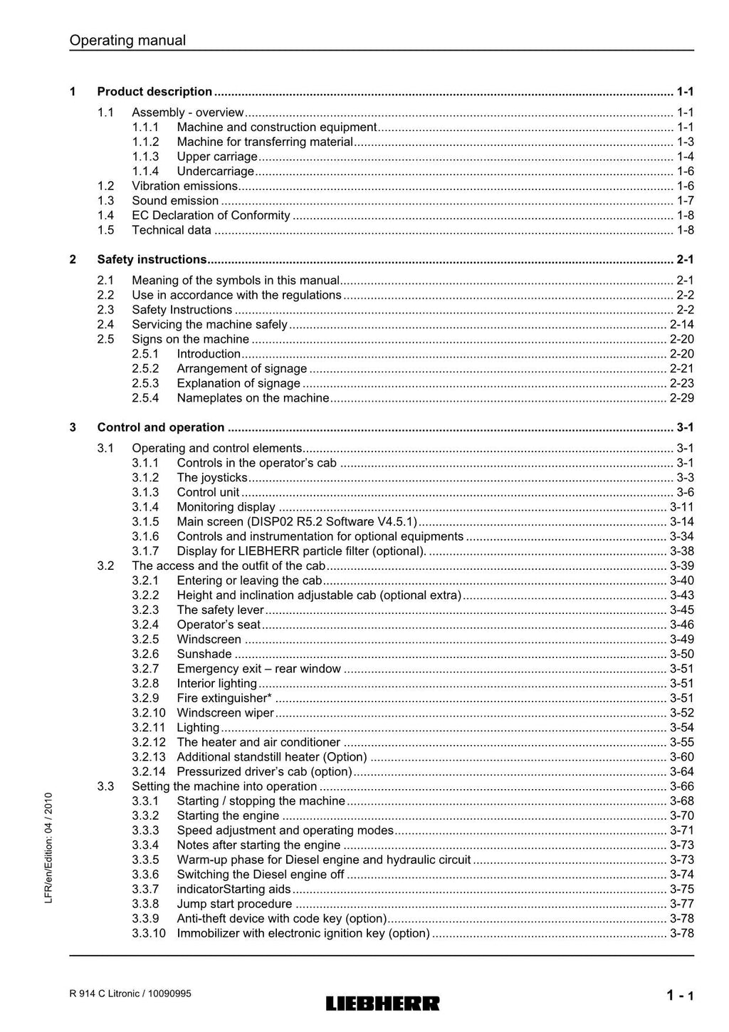 Liebherr R914 C Litronic Excavator Operators manual serial 27782
