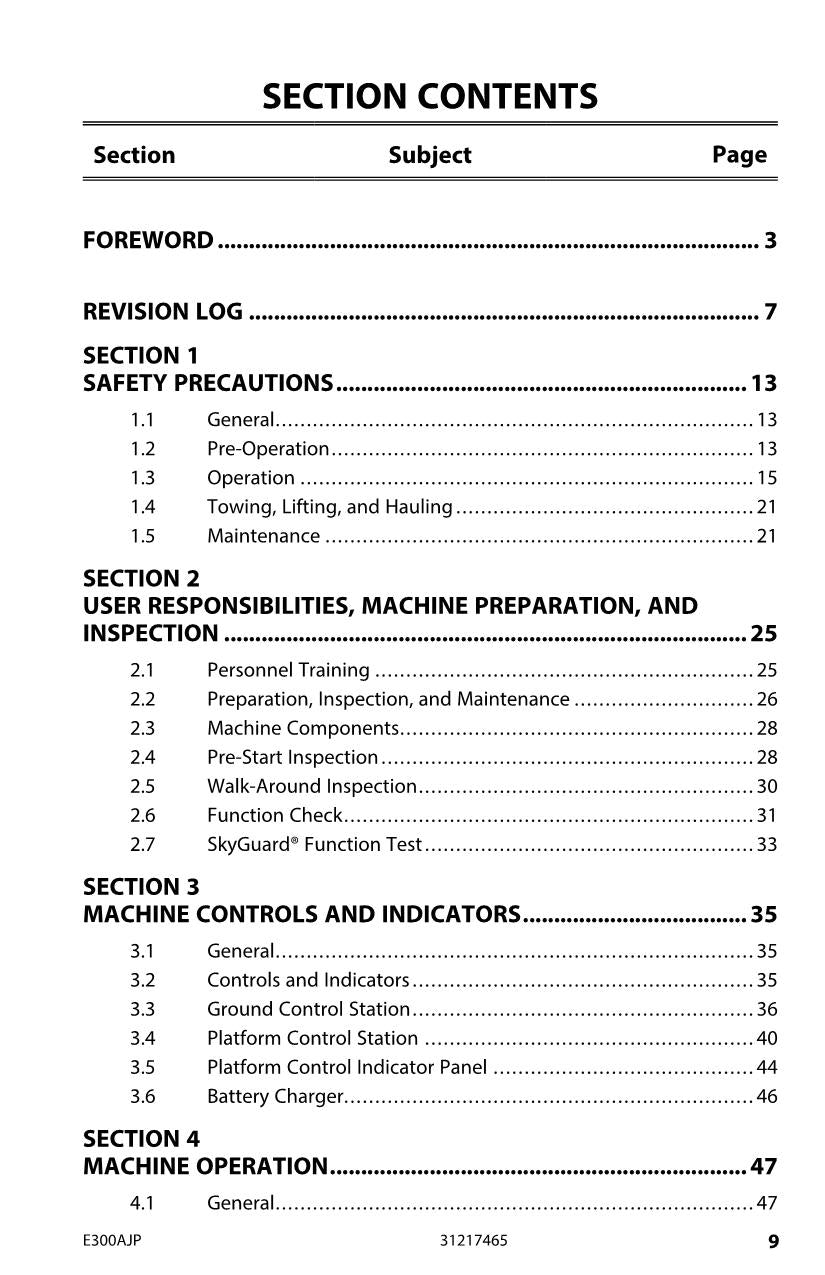 JLG E300AJ E300AJP Boom Lift Maintenance Operation Operators Manual 31217465