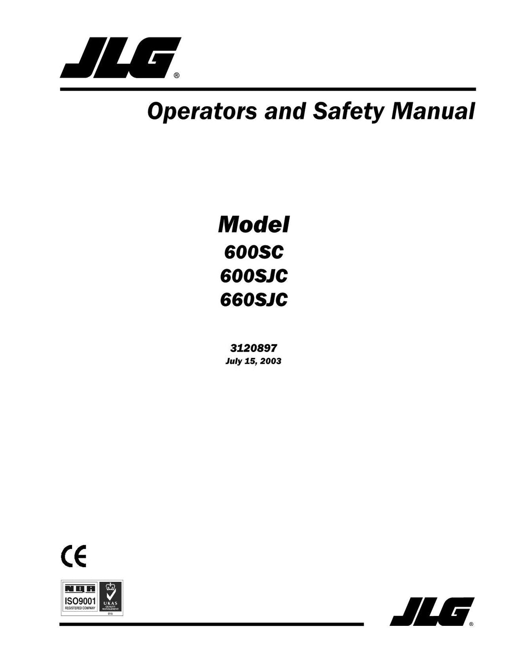 Manual del operador de mantenimiento y operación de plataformas elevadoras JLG 600SC 600SJC 660SJC 3120897