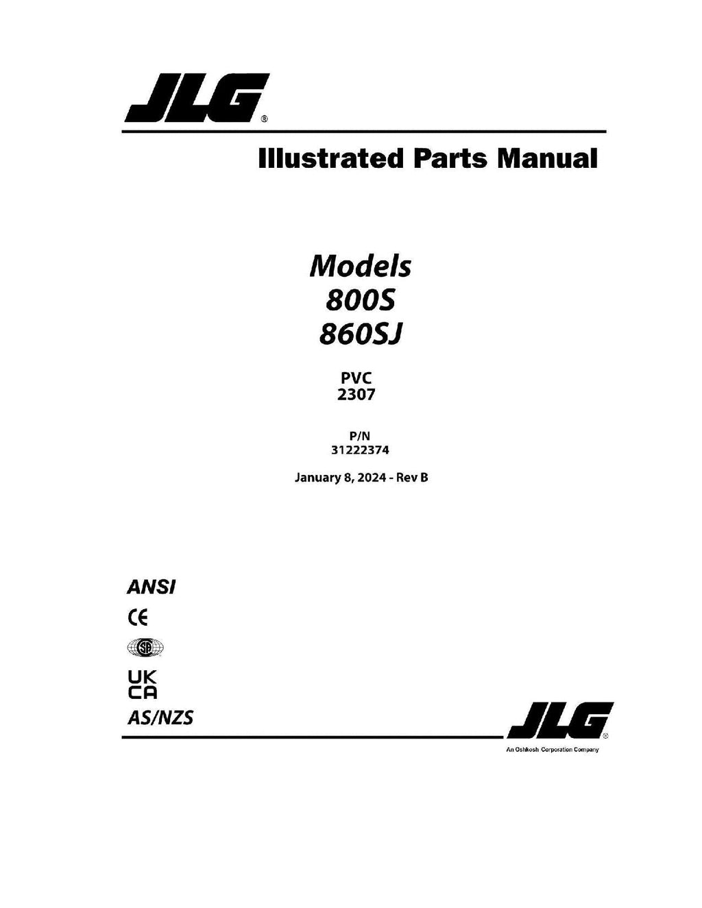 Manual del catálogo de piezas del elevador de pluma JLG 800S 860SJ