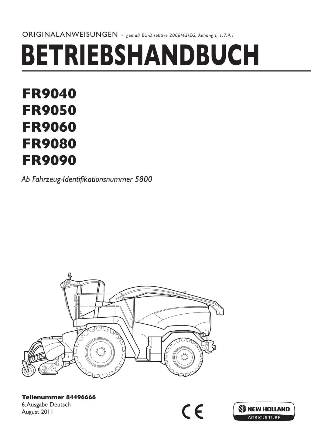 New Holland FR9040 FR9050 FR9060 FR9080 FR9090 Betriebsanleitung 5800-