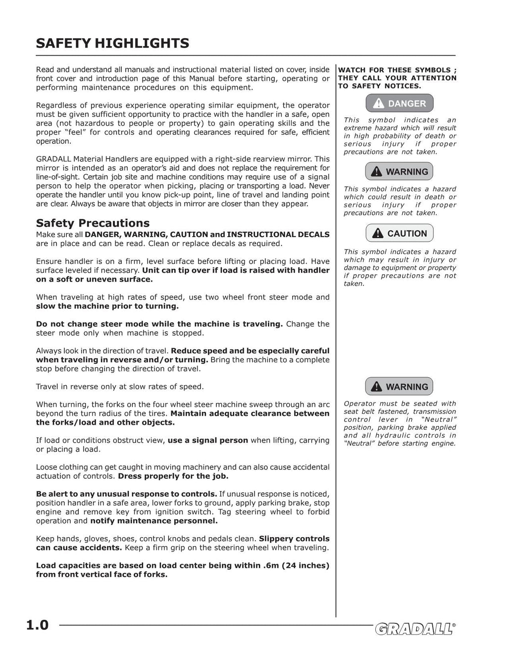 GRADALL JLG G6-42A Telehandler Maintenance Operation Operators Manual