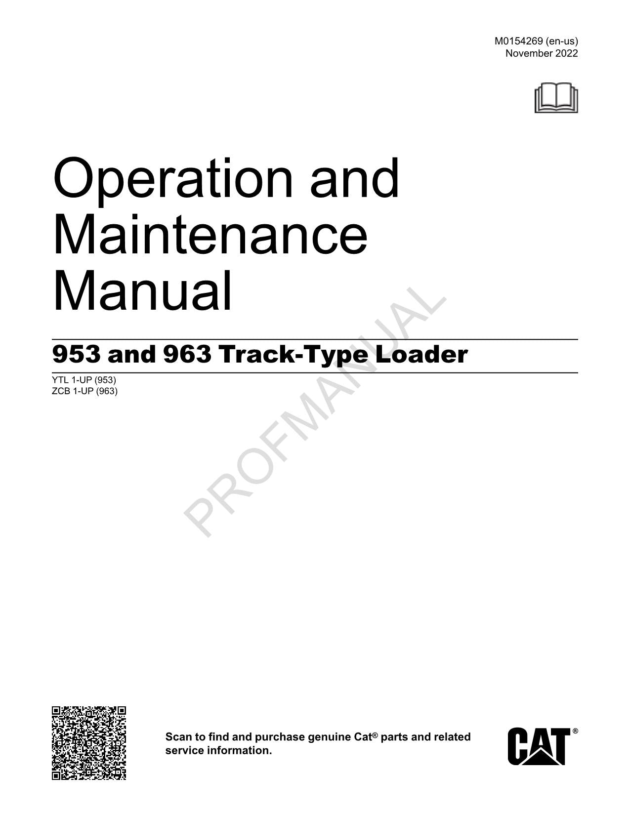 Manual de mantenimiento del operador de cargadoras de cadenas Caterpillar 953 963 ZCB1-UP YTL1-Up