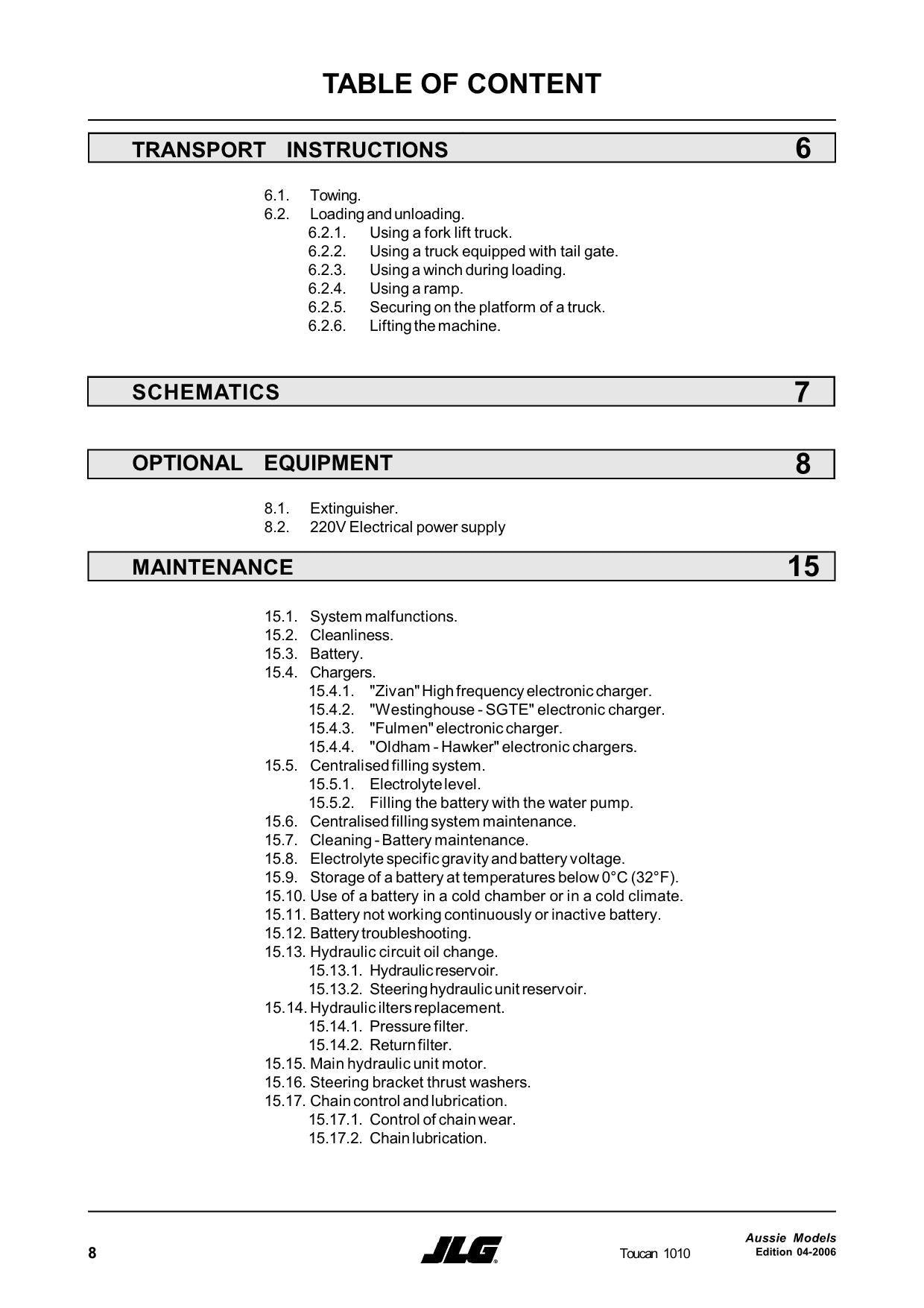 TOUCAN 1010 Vertical Lift Maintenance Operation Operators Manual