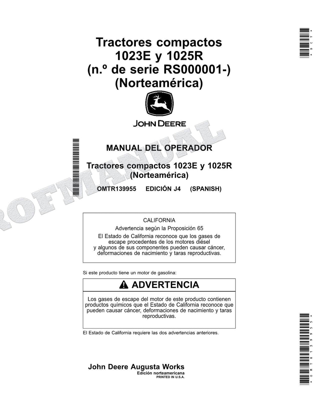 John Deere 1023E 1025R Tractor Manual del Operador Español SN RS000001- MY2025-