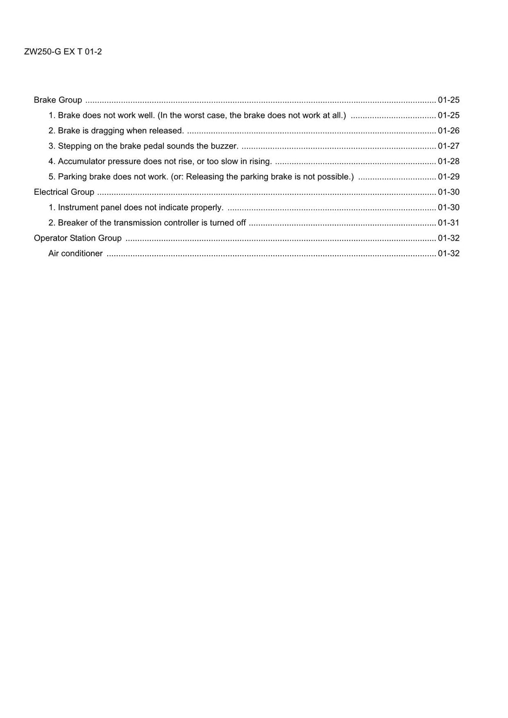 Hitachi ZW250-G Wheel Loader Technical Manual Troubleshooting