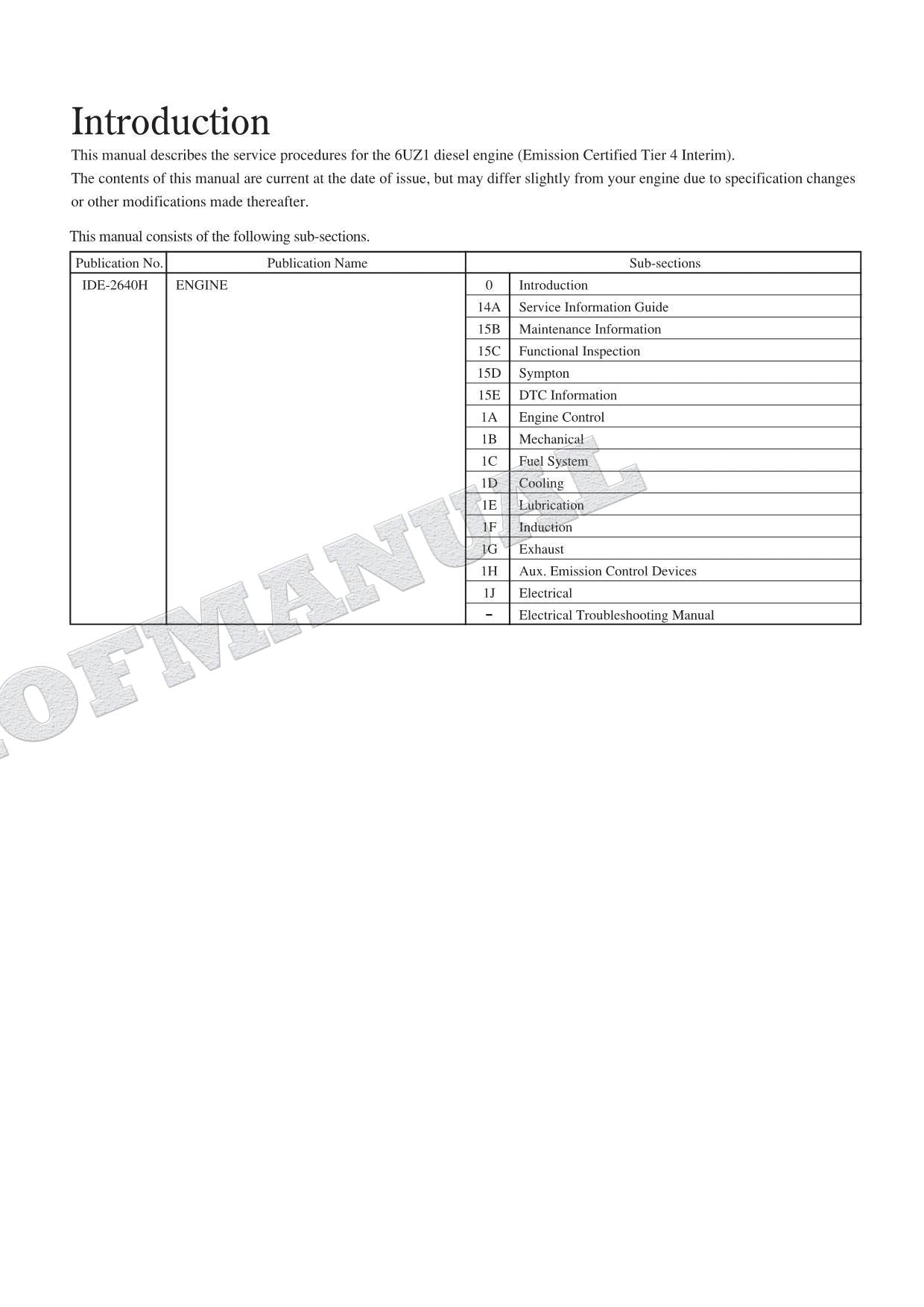 HITACHI 6UZ1 INTERIM TIER4 ENGINE Diagnostic Troubleshooting Service MANUAL